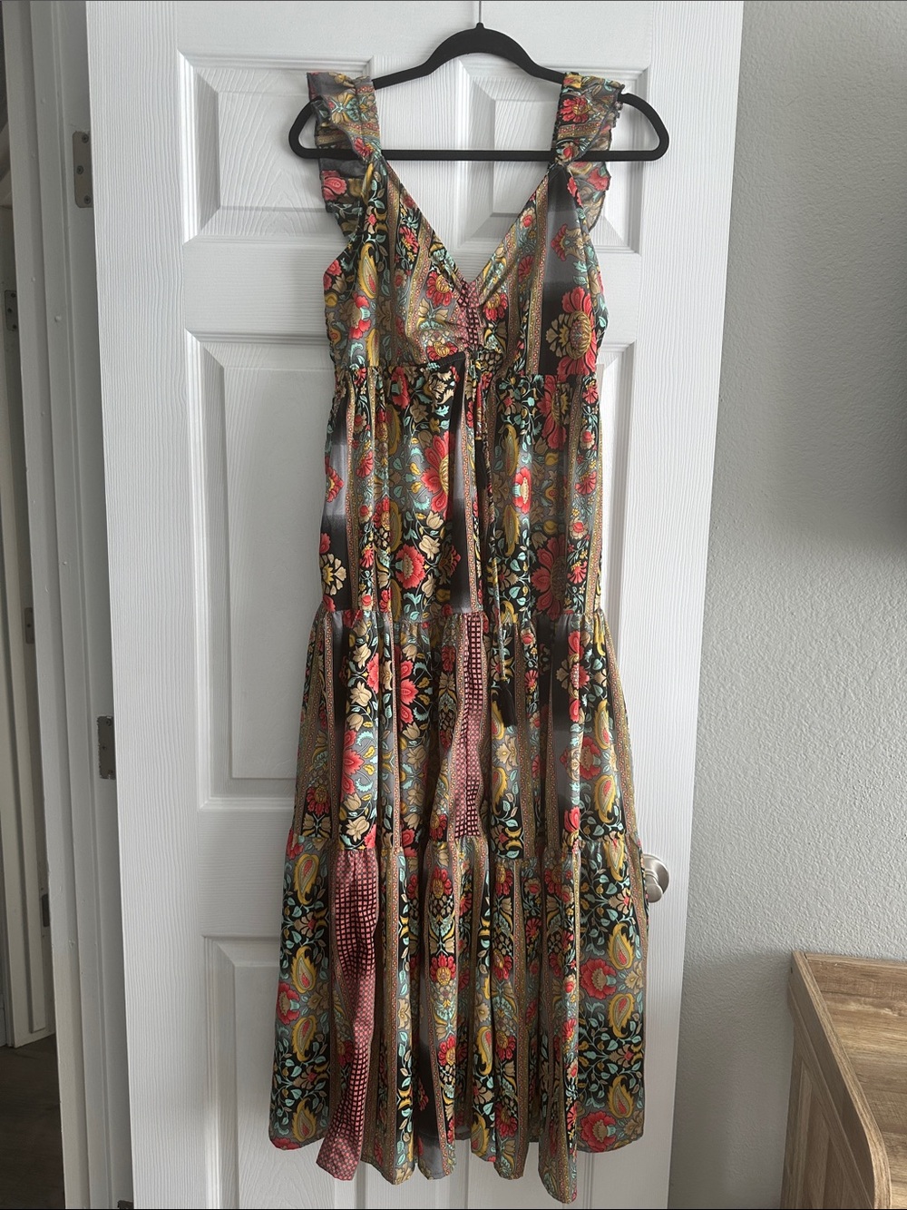 Tiered Floral Maxi Dress with Ruffle Straps - Multicolor